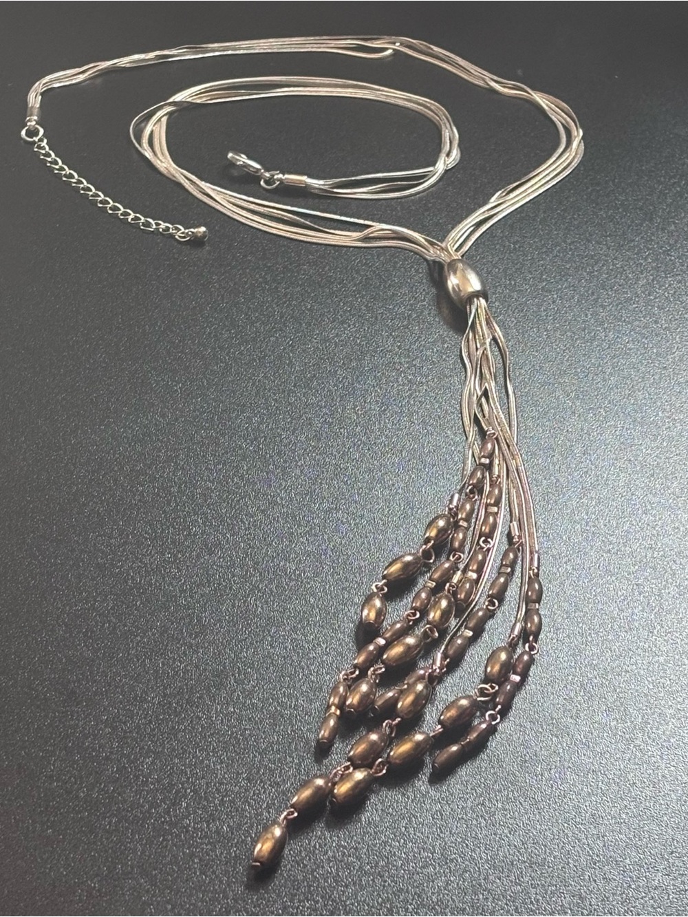 Multi-Strand Tassel Necklace in Bronze and Silver
